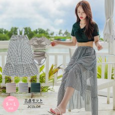画像2: ロングスカート付き　半袖水着3点セット　新作 お洒落で可愛い水着 ロングスカートセット水着 レディース 夏  ビキニ 3点セット　中学生 高校生 お尻 お腹 太もも カバーアップ みずぎ 温泉 プール ビーチ 海　 (2)