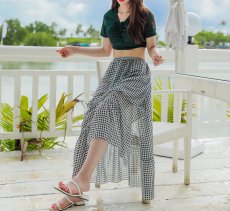 画像8: ロングスカート付き　半袖水着3点セット　新作 お洒落で可愛い水着 ロングスカートセット水着 レディース 夏  ビキニ 3点セット　中学生 高校生 お尻 お腹 太もも カバーアップ みずぎ 温泉 プール ビーチ 海　 (8)