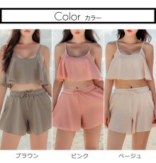 画像4: ラメ素材スカートフレア3点セット水着　水着レディース ビキニ ショートスカート 体型カバー 3点セット フレア バンドゥ グリッター水着 メタリック水着 リゾート　ワイヤー (4)