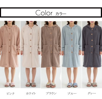画像3: mokomoko フードつき レディースロング 大きいサイズありパジャマ もこもこ ロング カーディガン 暖かい ワンピース 長袖 可愛い ガウン 5L 4L 3L LL L(F)の5サイズ展開