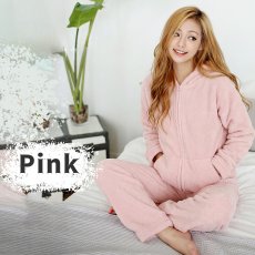画像8: ZIP 猫耳フードパーカーとパンツセット レデイースパジャマ　フードパーカーとパンツセット ルームウェア レディース パジャマ もこもこ パーカー & ロングパンツ 上下 2点 セット (8)