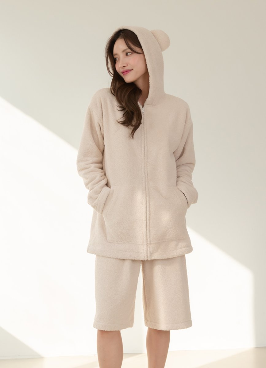 画像11: ZIP 猫耳フードパーカーとショットパンツセット  ZIP 猫耳フードパーカーとショットパンツセットレデイースパジャマ　フードパーカーとショットパンツセット ルームウェア レディース パジャマ (11)
