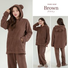 画像17: ZIP 猫耳フードパーカーとパンツセット レデイースパジャマ　フードパーカーとパンツセット ルームウェア レディース パジャマ もこもこ パーカー & ロングパンツ 上下 2点 セット (17)