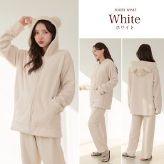 画像15: ZIP 猫耳フードパーカーとパンツセット レデイースパジャマ　フードパーカーとパンツセット ルームウェア レディース パジャマ もこもこ パーカー & ロングパンツ 上下 2点 セット (15)