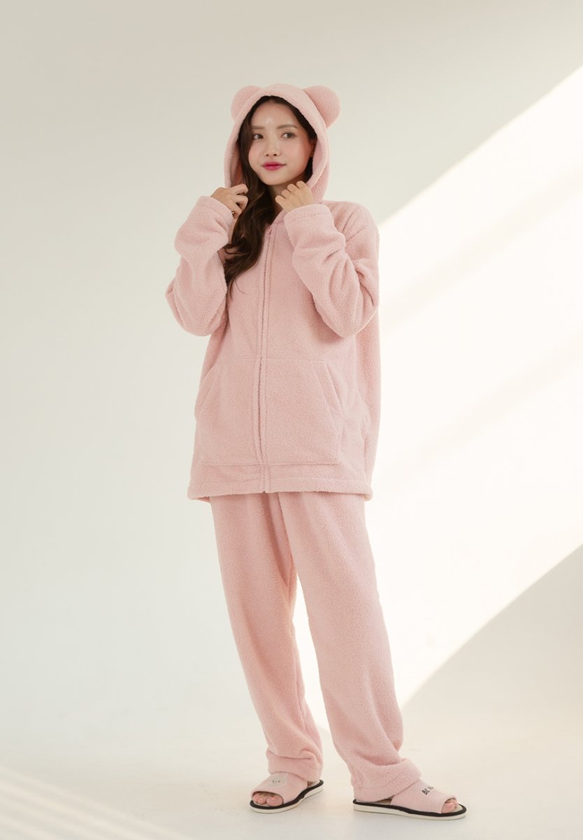 画像21: ZIP 猫耳フードパーカーとパンツセット レデイースパジャマ　フードパーカーとパンツセット ルームウェア レディース パジャマ もこもこ パーカー & ロングパンツ 上下 2点 セット (21)