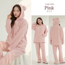 画像16: ZIP 猫耳フードパーカーとパンツセット レデイースパジャマ　フードパーカーとパンツセット ルームウェア レディース パジャマ もこもこ パーカー & ロングパンツ 上下 2点 セット (16)