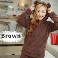 画像6: ZIP 猫耳フードパーカーとパンツセット レデイースパジャマ　フードパーカーとパンツセット ルームウェア レディース パジャマ もこもこ パーカー & ロングパンツ 上下 2点 セット (6)