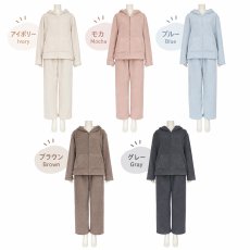 画像10: 着る毛布　レデイスZIPキャップつきロングズボンセットルームウェア　パジャマ レディース 長袖 ルームウェア 上下セット 無地 フード付き 秋冬 部屋着 防寒  M L LL 3L 4L 5L サイズあり (10)