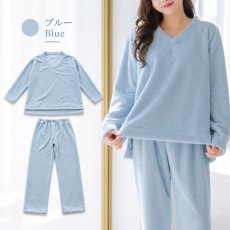 画像34: 着る毛布　モコモコレディース　Vネックとロングズボンセット パジャマ レディース もこもこ ルームウェア 長袖 上下セット 着る毛布厚手 あったか ゆったり 可愛い オシャレ 部屋着 冬用 (34)