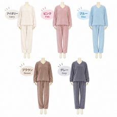 画像5: 着る毛布　モコモコレディース　Vネックとロングズボンセット パジャマ レディース もこもこ ルームウェア 長袖 上下セット 着る毛布厚手 あったか ゆったり 可愛い オシャレ 部屋着 冬用 (5)