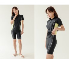 画像15: めぐれ防止　ボタン付き　帽子つき　フィットネス　水着３点セット　タンキニ競泳練習用水着　スポーツウェア　ジム用ウェア　19Lサイズ　体系カバー　半袖　パッド付　 (15)